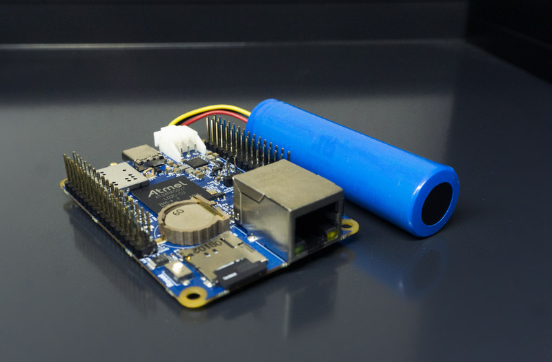 Kestrel Single Board Computer with an aerial attached, upper side angle view