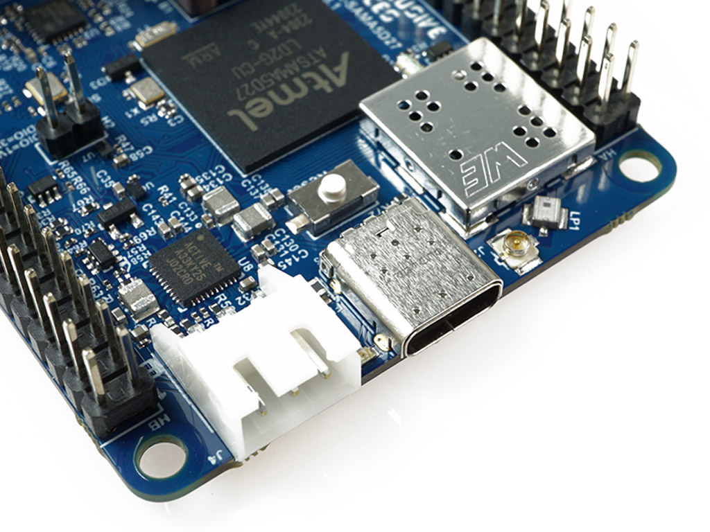 Close-up view of connectors on KSTR-SAMA5D27 Single Board Computer