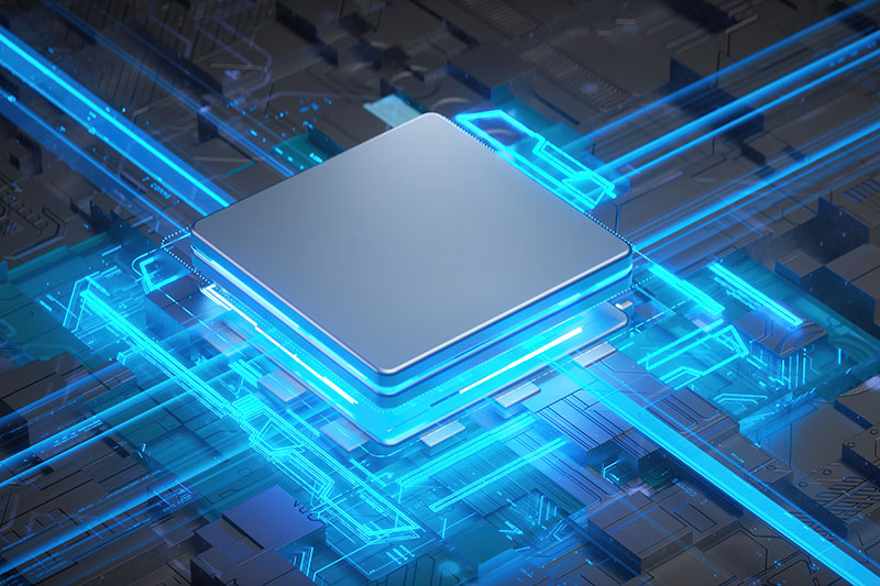 Graphic representation of a processor with data flow visualization